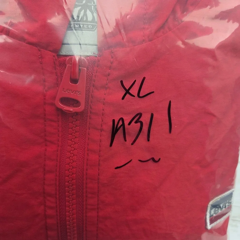 Levi's Colorblock Windbreaker Anorak Jacket Mens XL Red Navy Blue Half Zip Logo